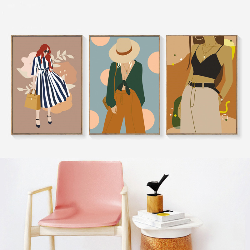 Vintage Fashion Prints For Wall - Vintage Girl Fashion Abstract Canvas Painting