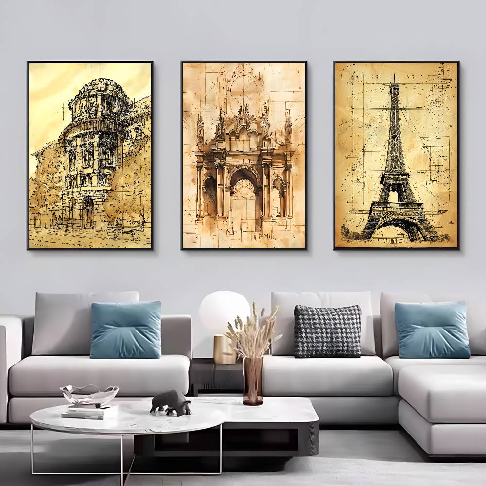 Vintage Architecture Drawings  - Vintage Fashion Prints For Wall avis et prix
