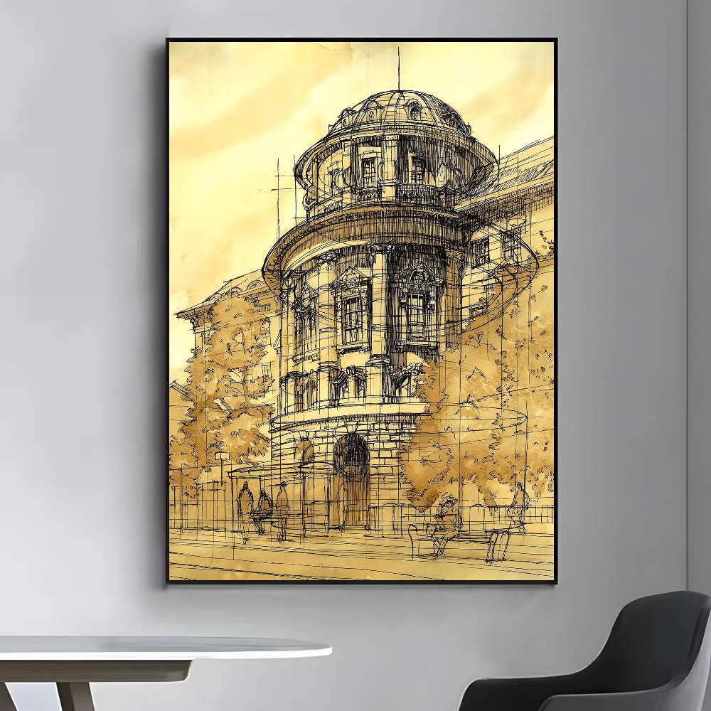 Vintage Architecture Drawings  - Vintage Fashion Prints For Wall avis et prix