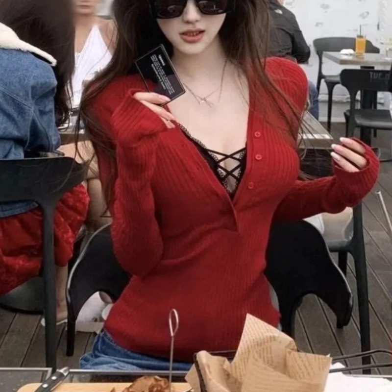 Sexy Dark V-Neck Long Sleeve K - Vintage Fashion In Japan avis et prix