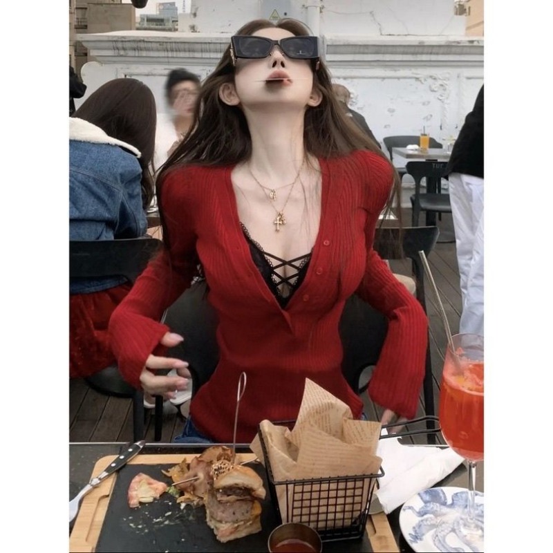 Sexy Dark V-Neck Long Sleeve K - Vintage Fashion In Japan avis et prix