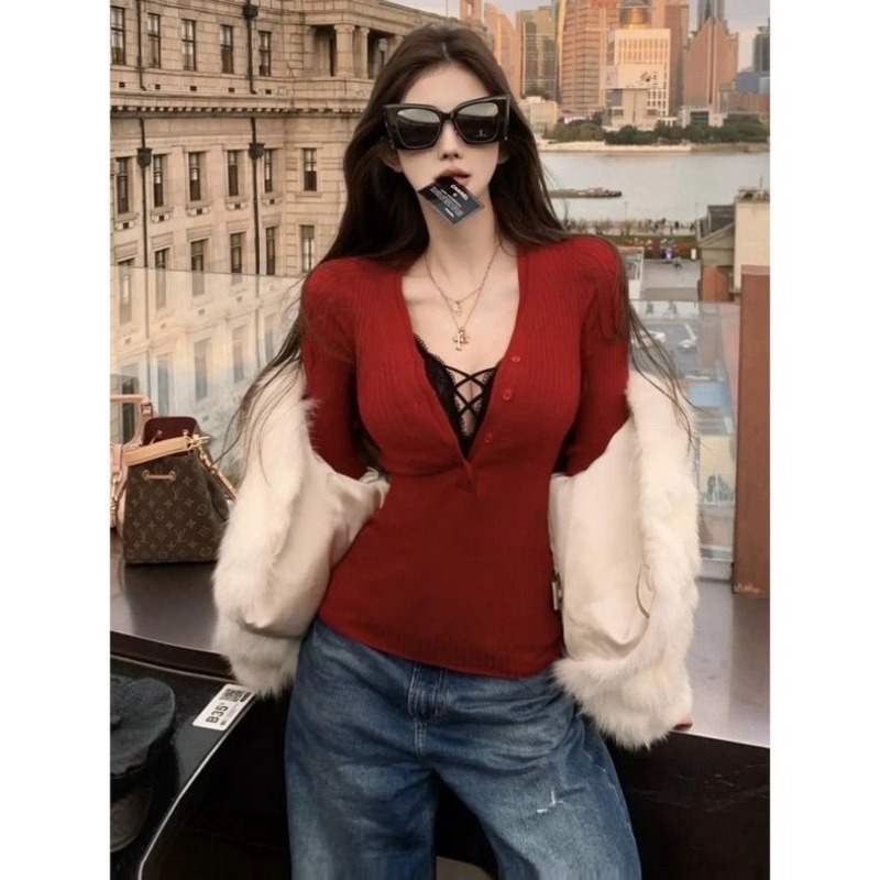 Sexy Dark V-Neck Long Sleeve K - Vintage Fashion In Japan avis et prix