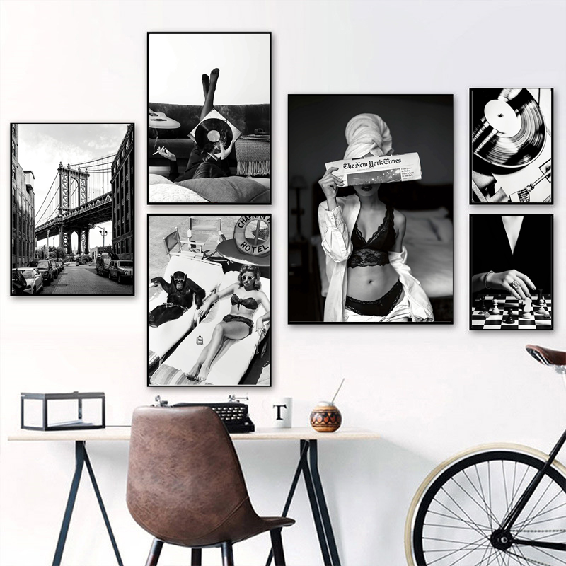 Black and White Vintage Wall A - Vintage Fashion Prints For Wall avis et prix