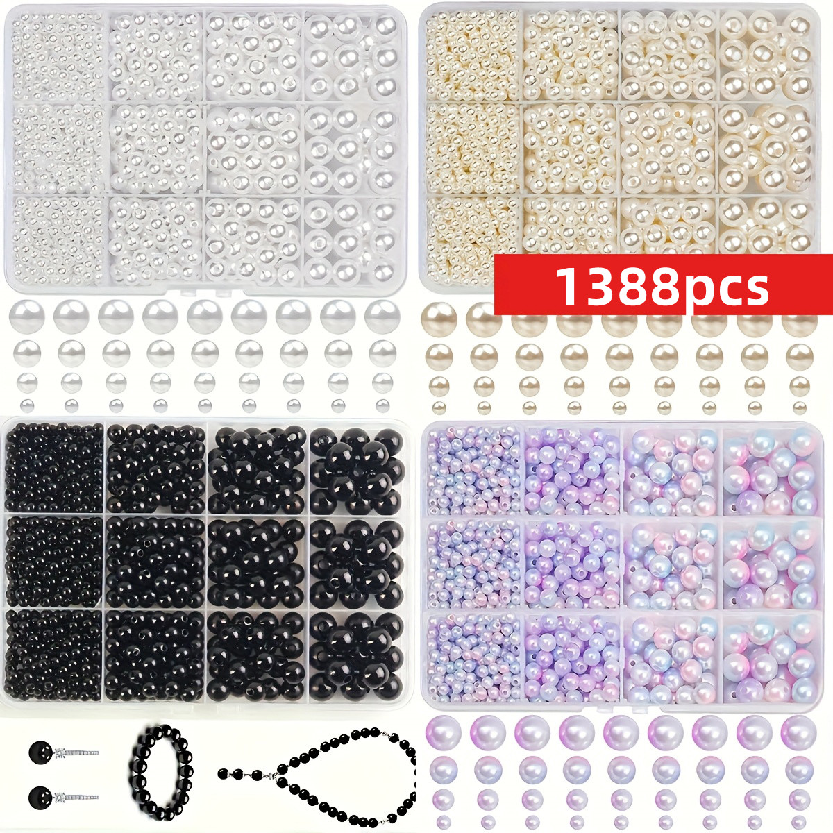 1388pcs 4/6/8/10mm  Black, whi - Vintage Fashion Necklace avis et prix