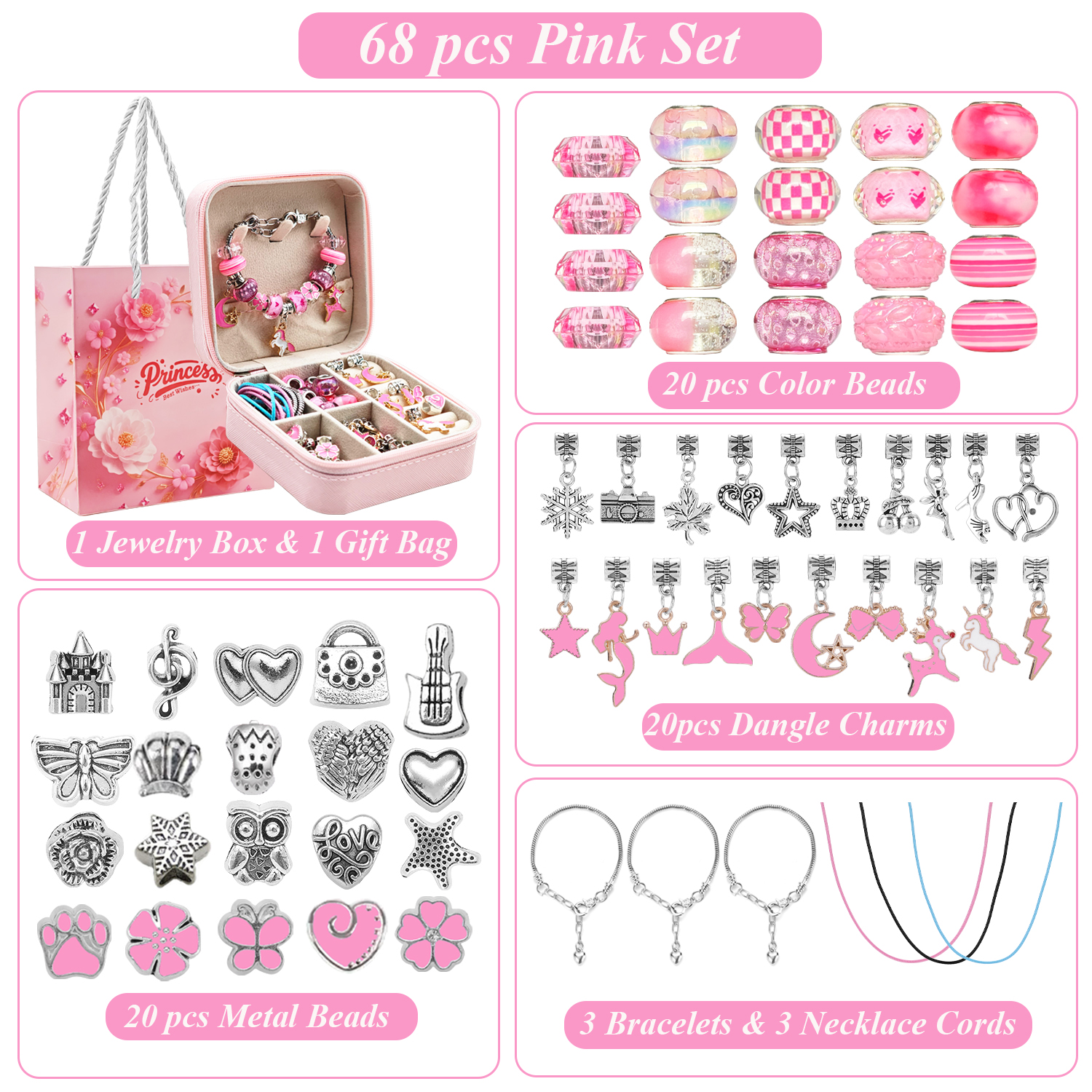 68pcs pink beaded jewelry set, - Vintage Fashion Necklace avis et prix