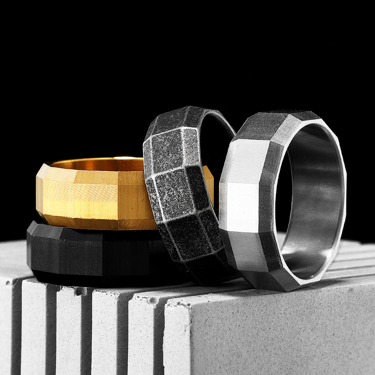 Geometric Cuts Men Rings Stain - Vintage Fashion Newtown avis et prix